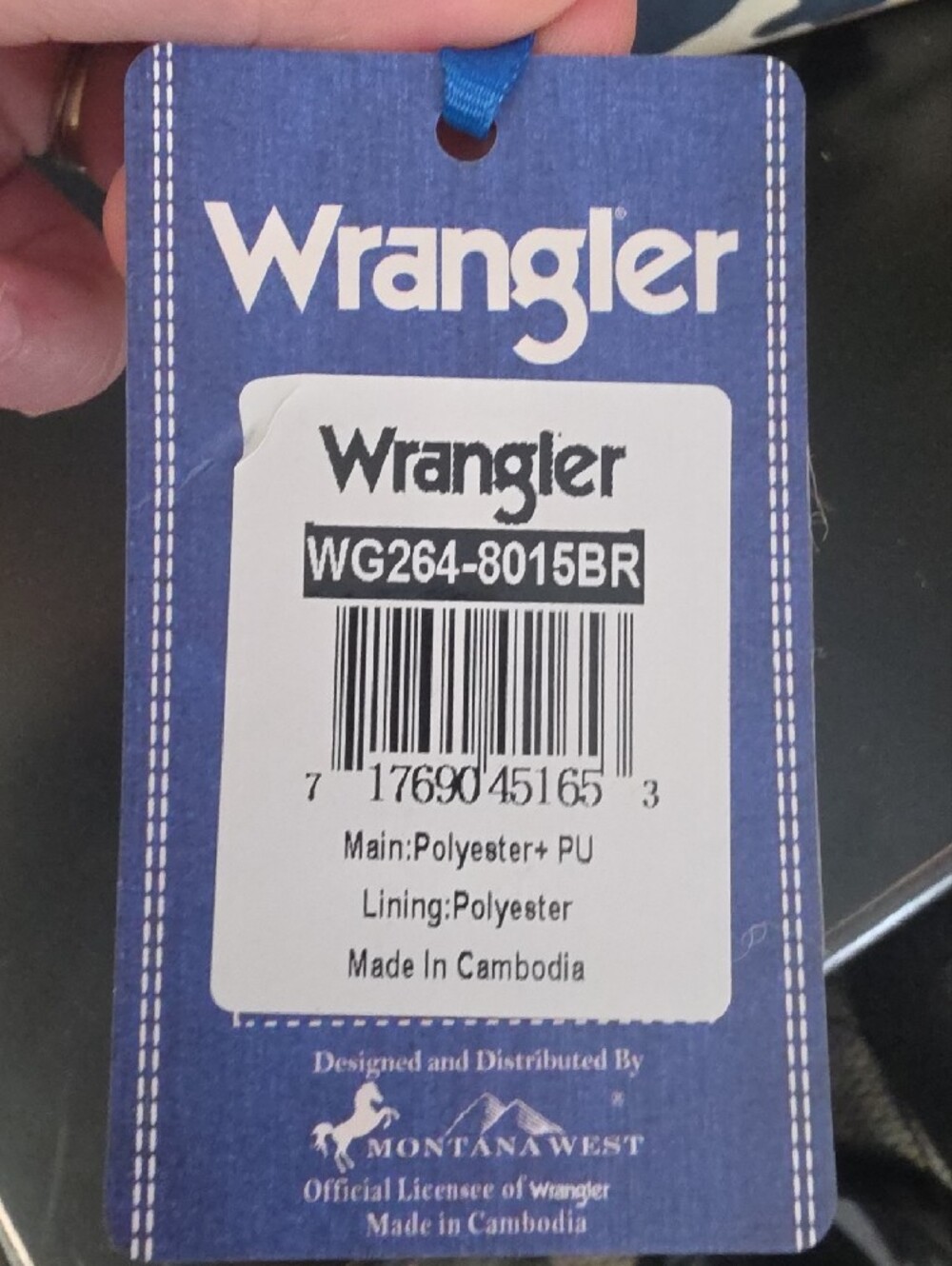 Wrangler Blue & Brown Cow Print Cross Body Tote Bag - Picture 7 of 7